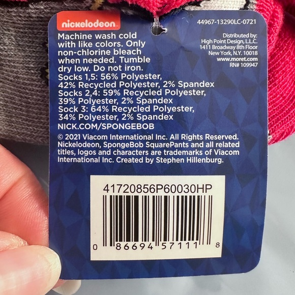 Nickelodeon SpongeBob Socks 5 Pairs Christmas - Picture 6 of 8